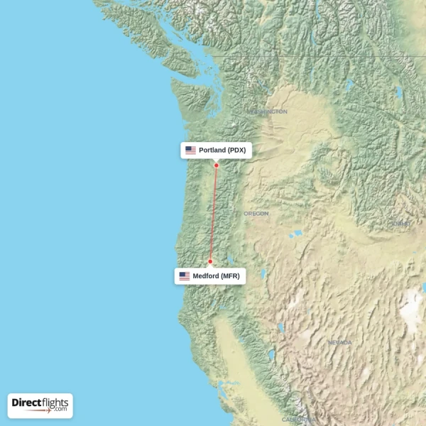 Portland - Medford direct flight map