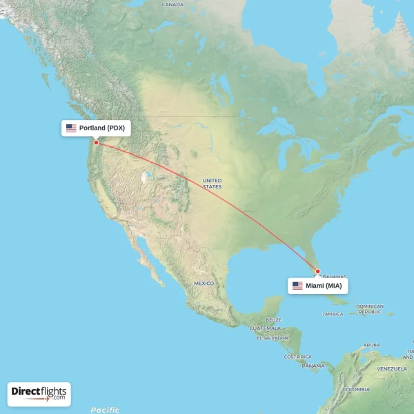 Portland - Miami direct flight map
