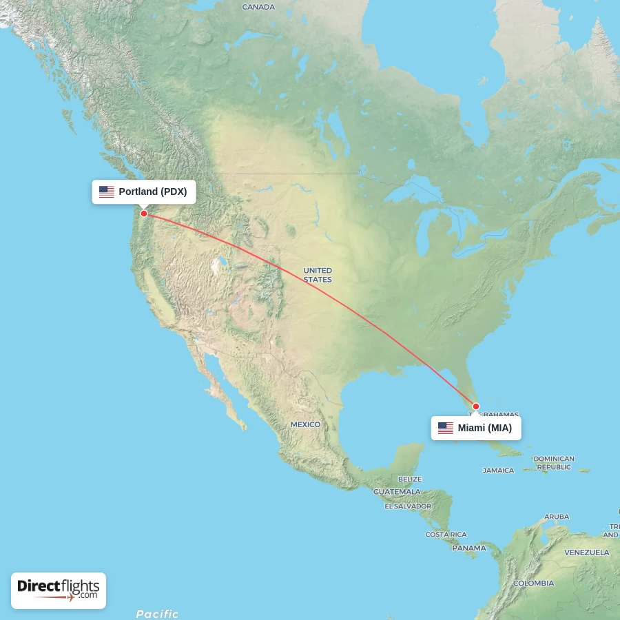 PDX - MIA route map