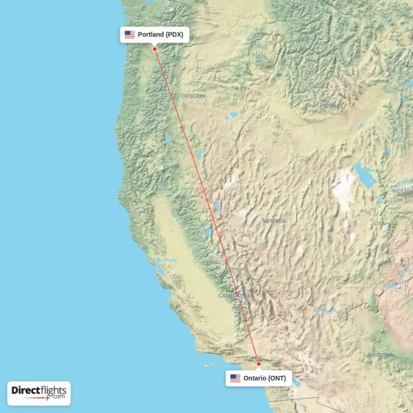 Portland - Ontario direct flight map