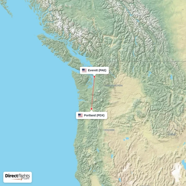 Portland - Everett direct flight map