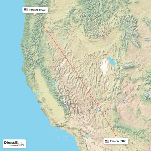 Portland - Phoenix direct flight map