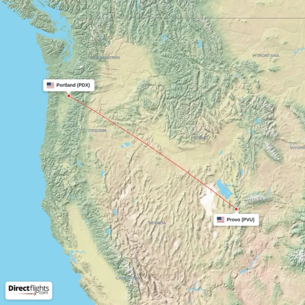 Portland - Provo direct flight map