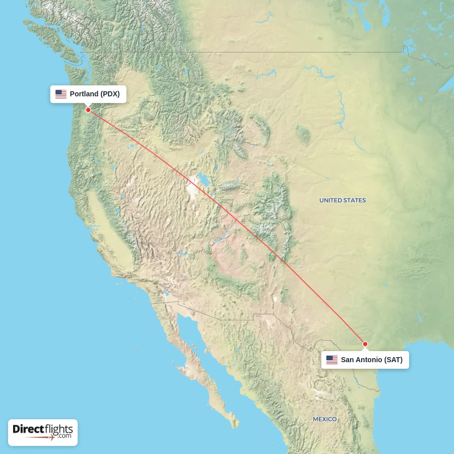 PDX - SAT route map