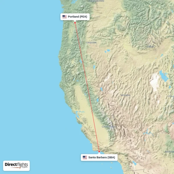 Portland - Santa Barbara direct flight map