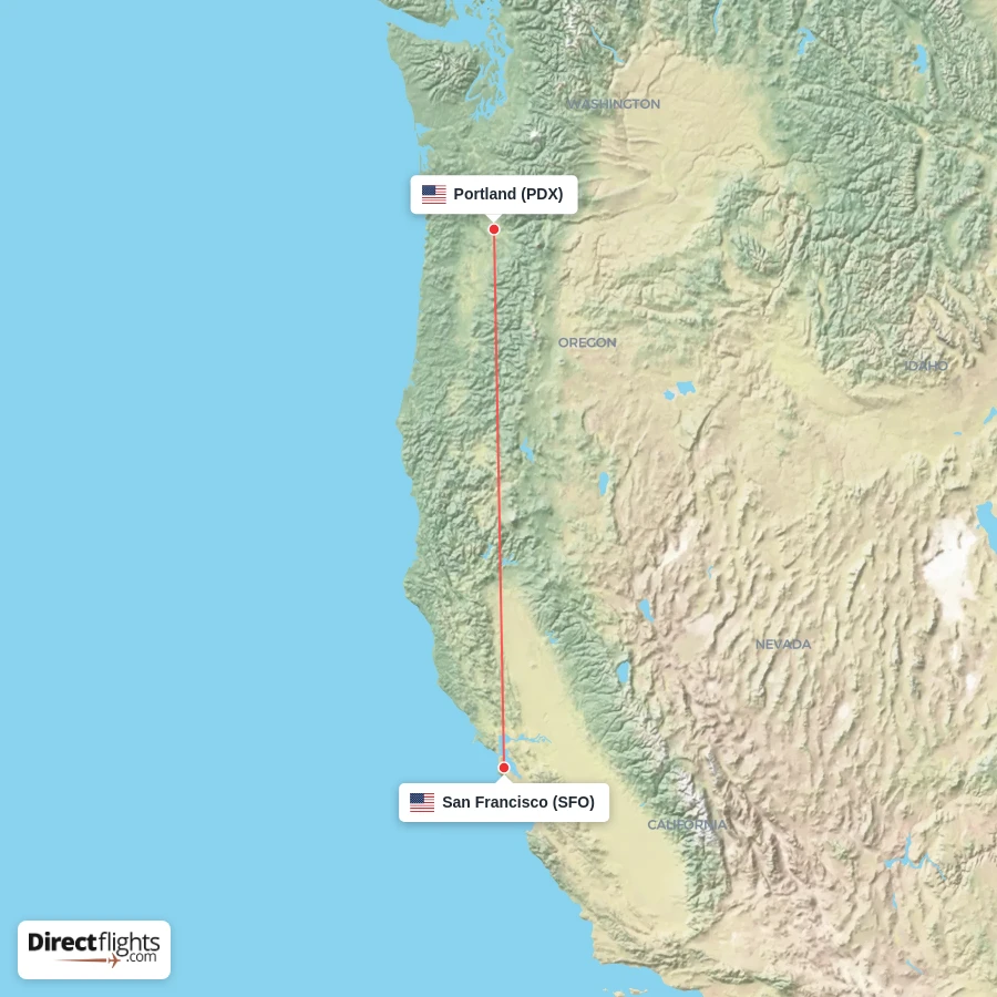 PDX - SFO route map