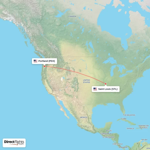 Portland - Saint Louis direct flight map