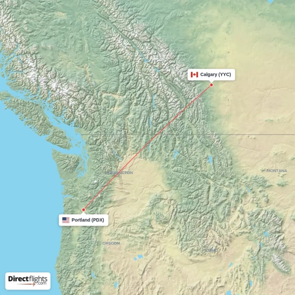 Portland - Calgary direct flight map