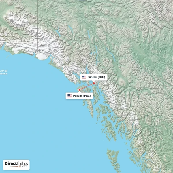 Pelican - Juneau direct flight map