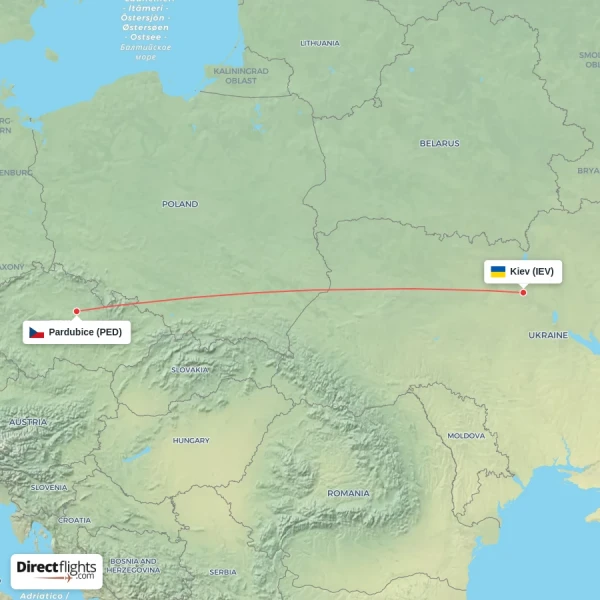 Pardubice - Kiev direct flight map