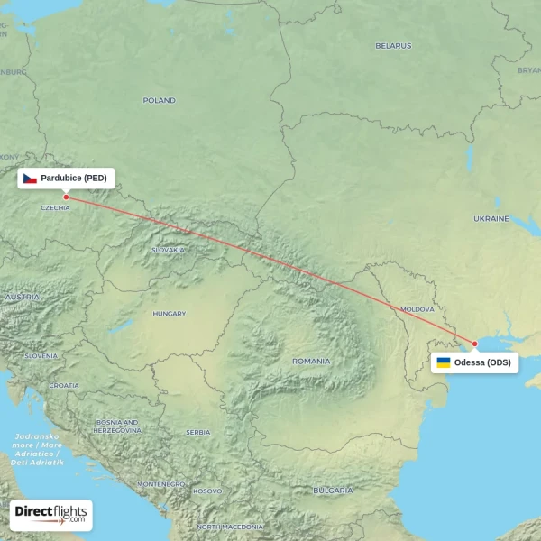Pardubice - Odessa direct flight map