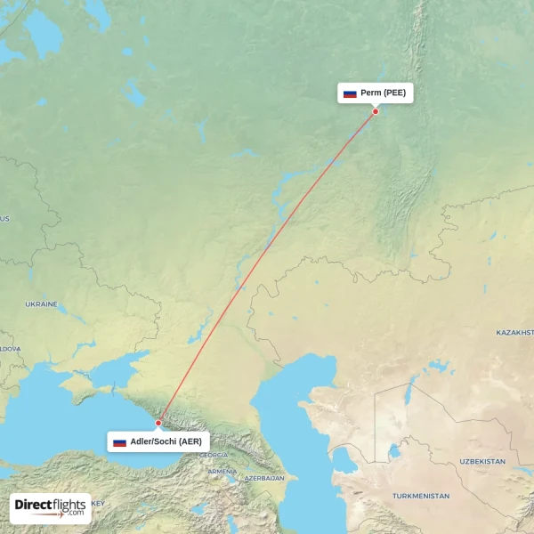 Perm - Adler/Sochi direct flight map