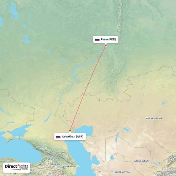 Perm - Astrakhan direct flight map