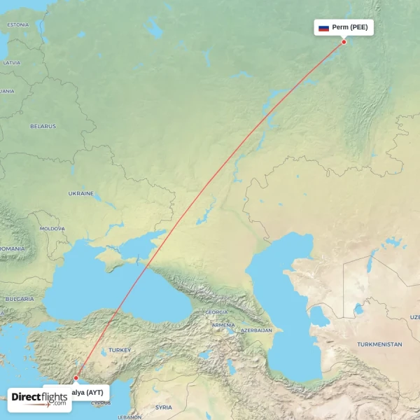 Perm - Antalya direct flight map