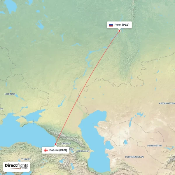 Perm - Batumi direct flight map