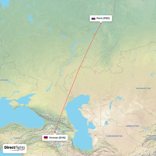 Perm - Yerevan direct flight map