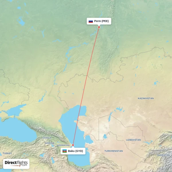 Perm - Baku direct flight map
