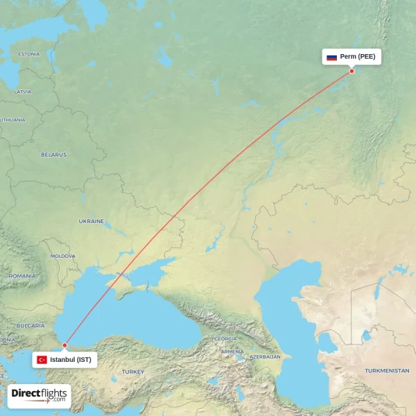 Perm - Istanbul direct flight map