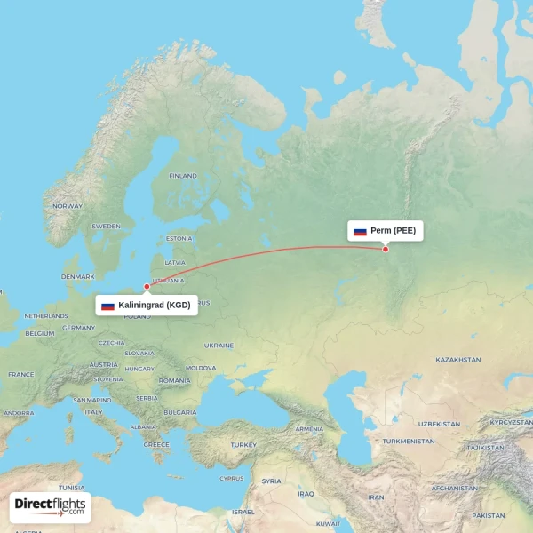 Perm - Kaliningrad direct flight map