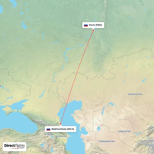 Perm - Makhachkala direct flight map