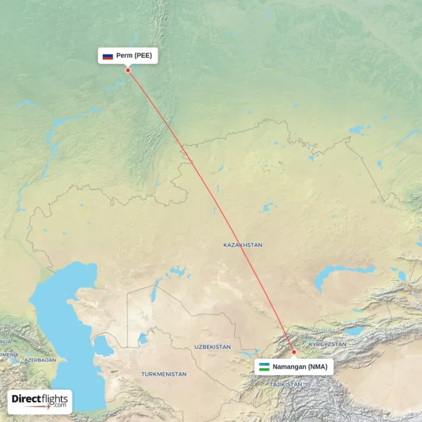 Perm - Namangan direct flight map