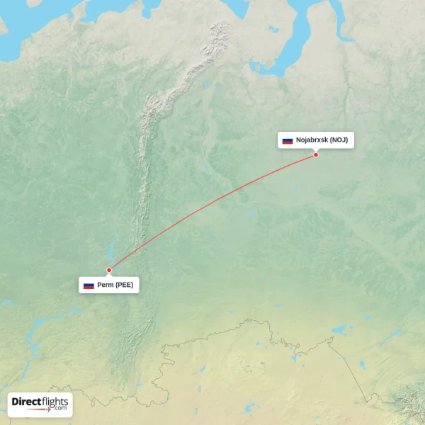 Perm - Nojabrxsk direct flight map