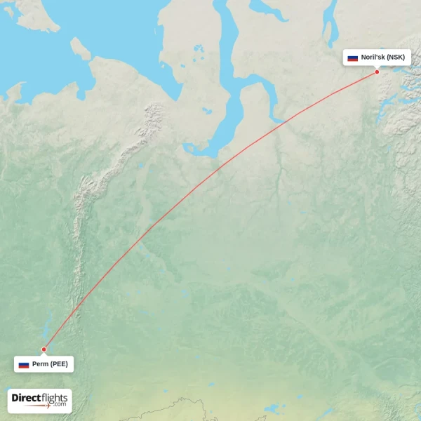 Perm - Noril'sk direct flight map