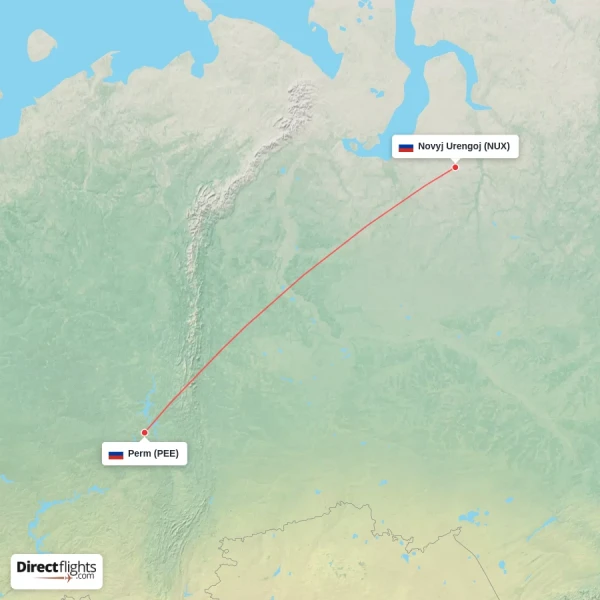 Perm - Novyj Urengoj direct flight map