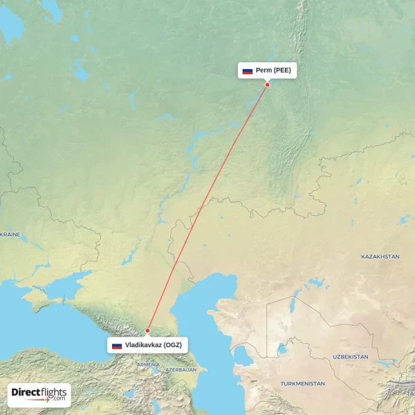 Perm - Vladikavkaz direct flight map