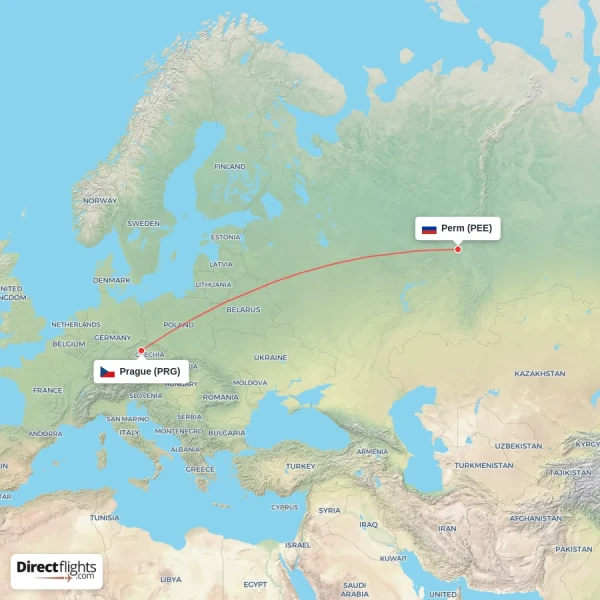 Perm - Prague direct flight map