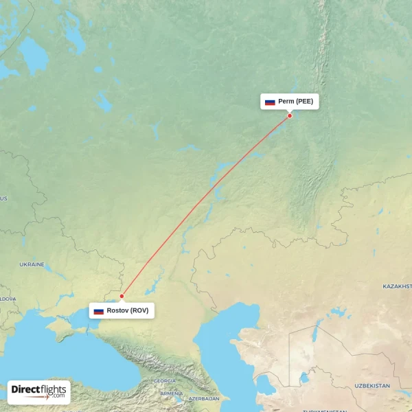Perm - Rostov direct flight map