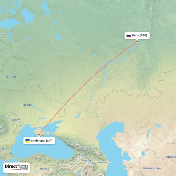 Perm - Simferopol direct flight map