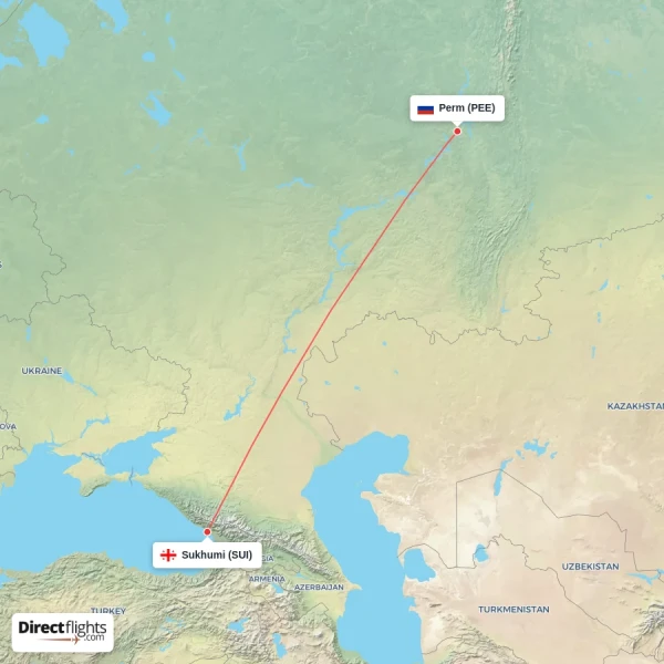 Perm - Sukhumi direct flight map