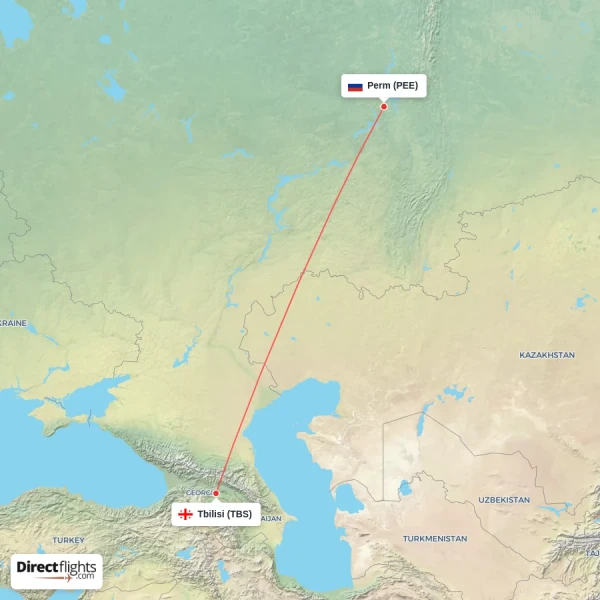 Perm - Tbilisi direct flight map