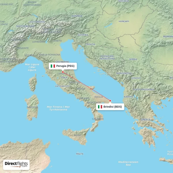 Perugia - Brindisi direct flight map