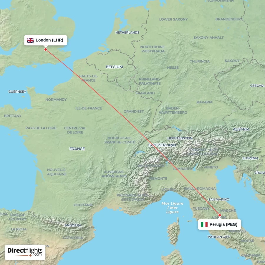 PEG - LHR route map