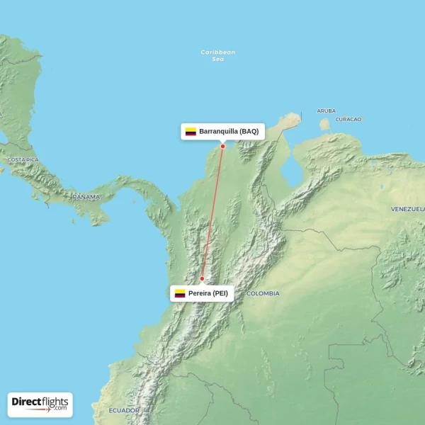 Pereira - Barranquilla direct flight map
