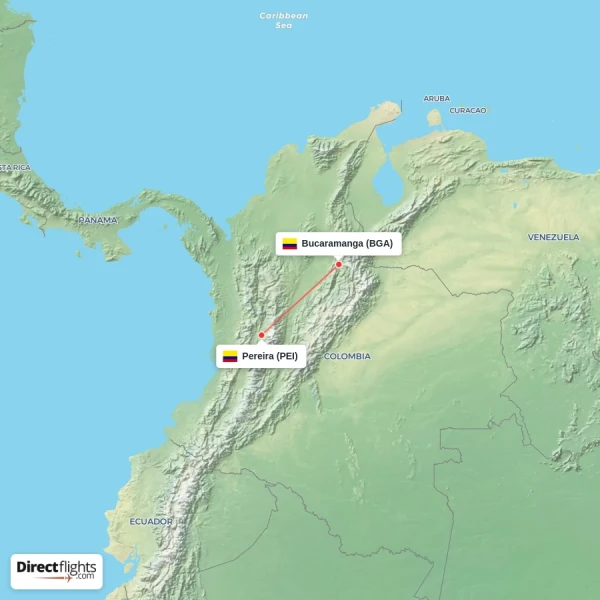 Pereira - Bucaramanga direct flight map