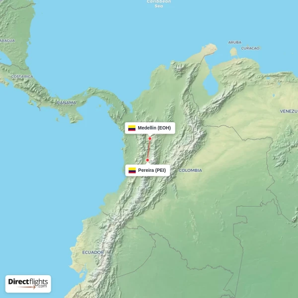 Pereira - Medellin direct flight map