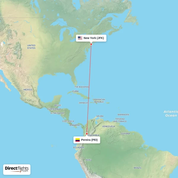 Pereira - New York direct flight map