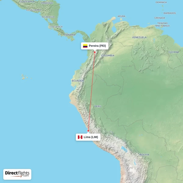 Pereira - Lima direct flight map