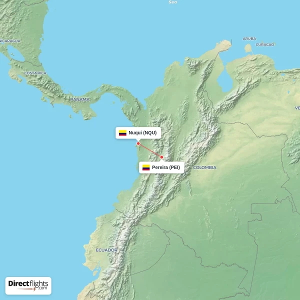 Pereira - Nuqui direct flight map