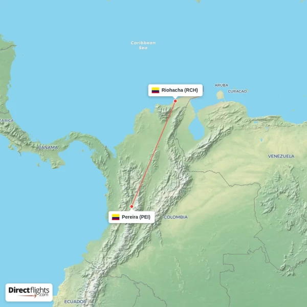 Pereira - Riohacha direct flight map