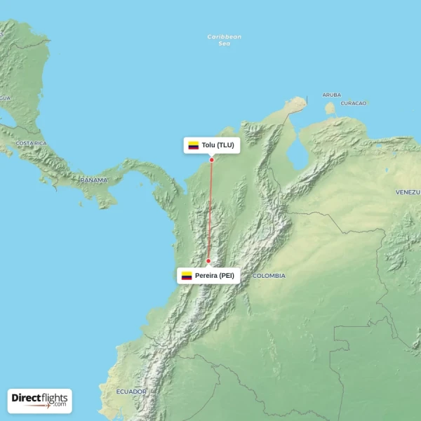 Pereira - Tolu direct flight map