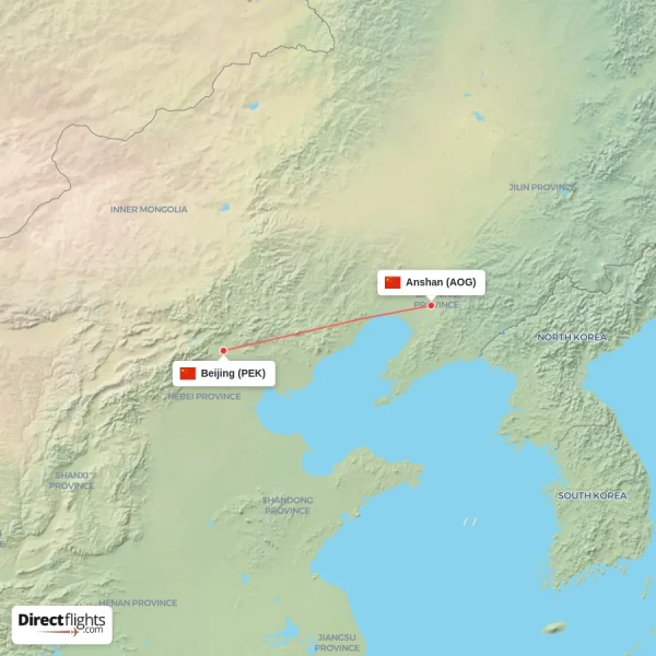 Beijing - Anshan direct flight map