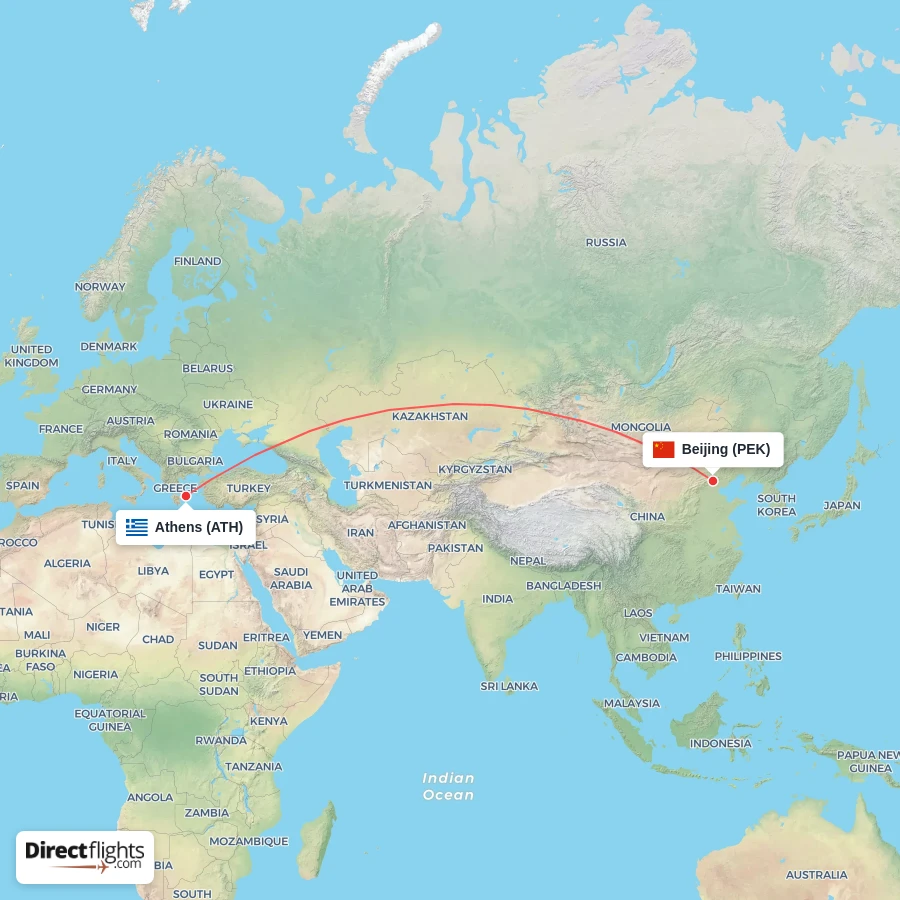 PEK - ATH route map