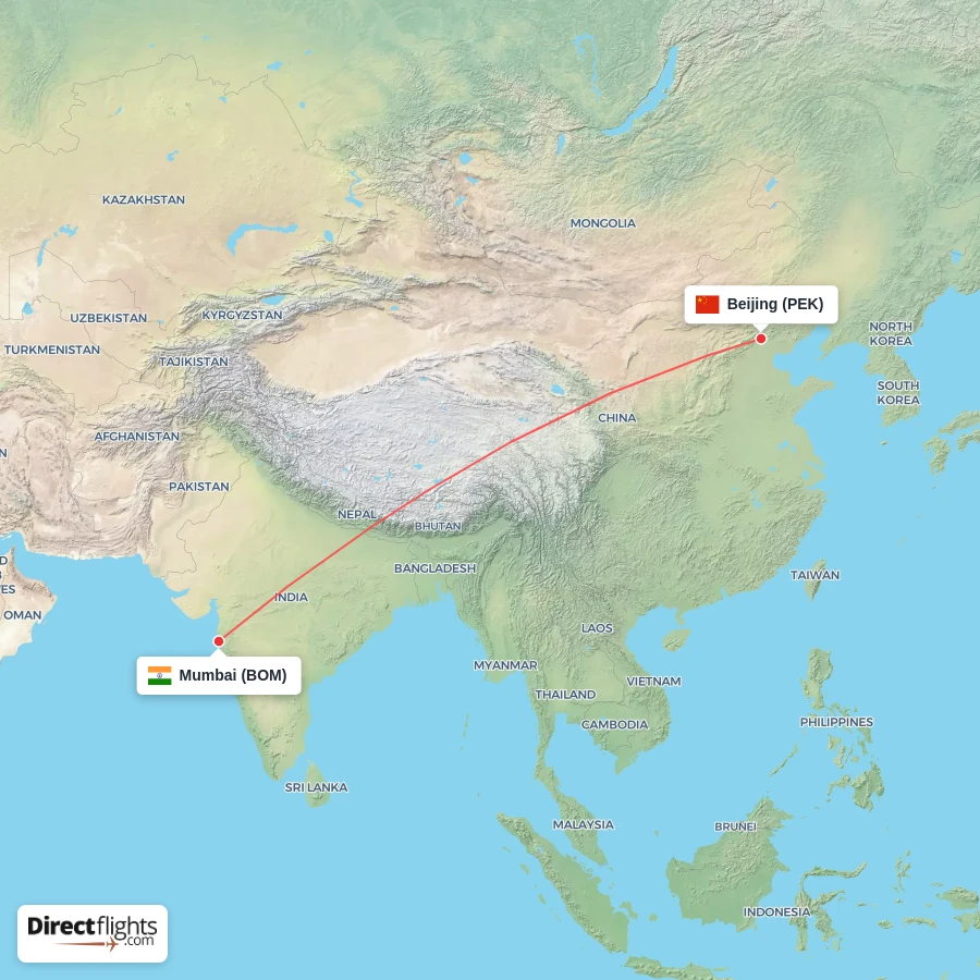 PEK - BOM route map