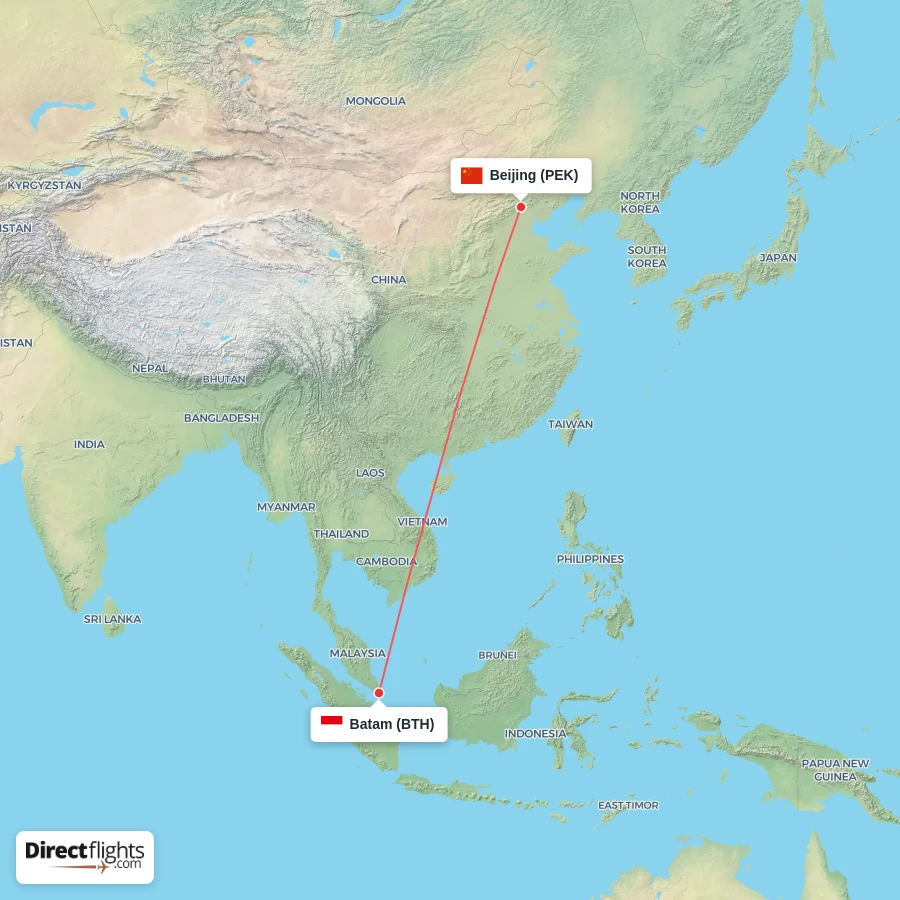 PEK - BTH route map