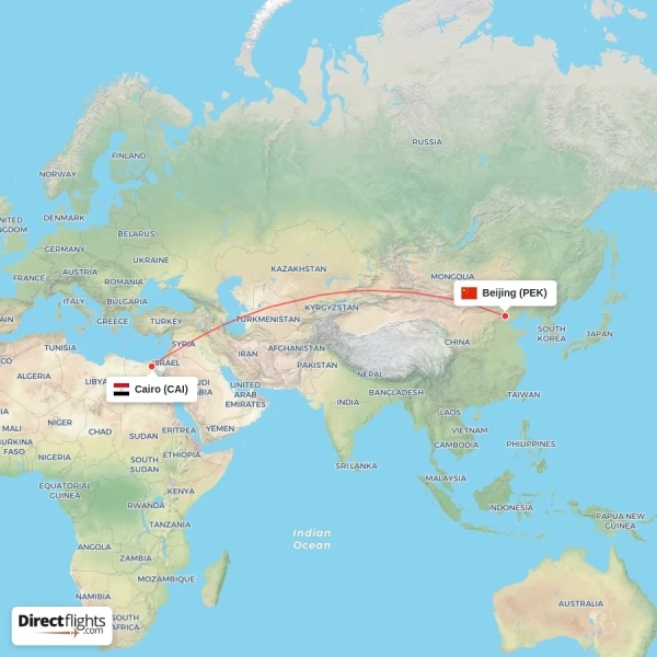 Beijing - Cairo direct flight map