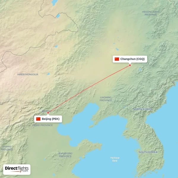 Beijing - Changchun direct flight map